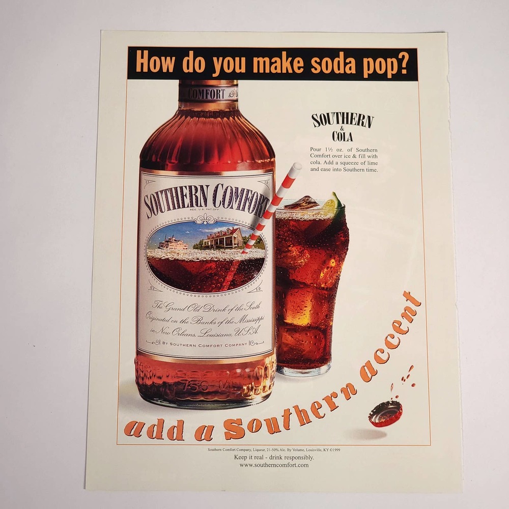 Vintage Southern Comfort Print Ad Bar Decor Mancave Promo 2000 Garage Wall Art
